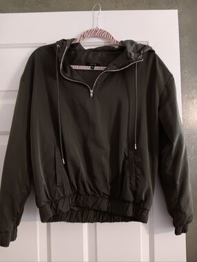 Iris Olive Green Pullover,hood,silk Lined Inside with Accent Trim